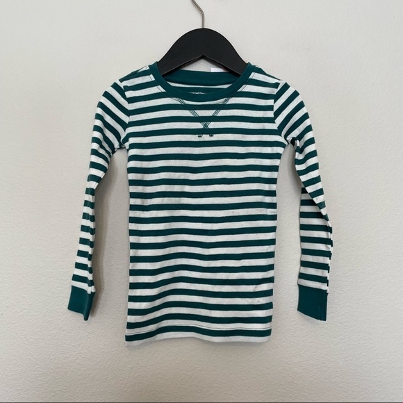 NWT with defect primary organic stripe long sleeve pj top spruce / ivory sz.4-5 - Picture 1 of 4